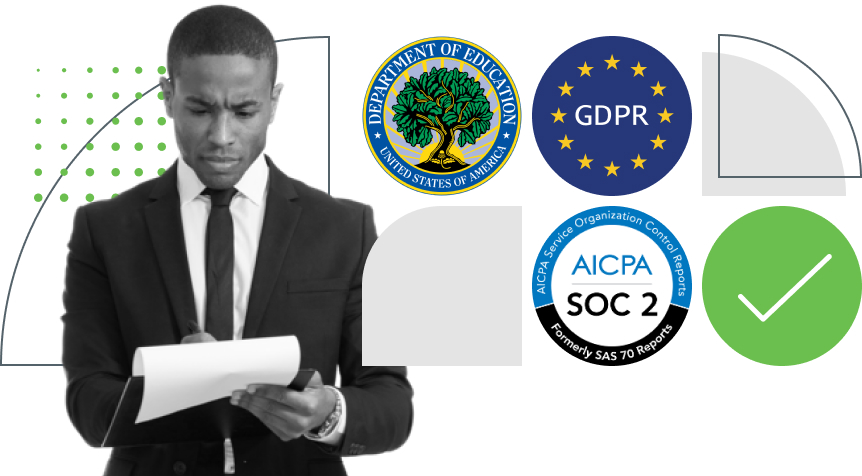 Department of Education, GDPR, AICPA SOC2 and other regulatory compliance logos shown as part of Duo's compliance initiatives.