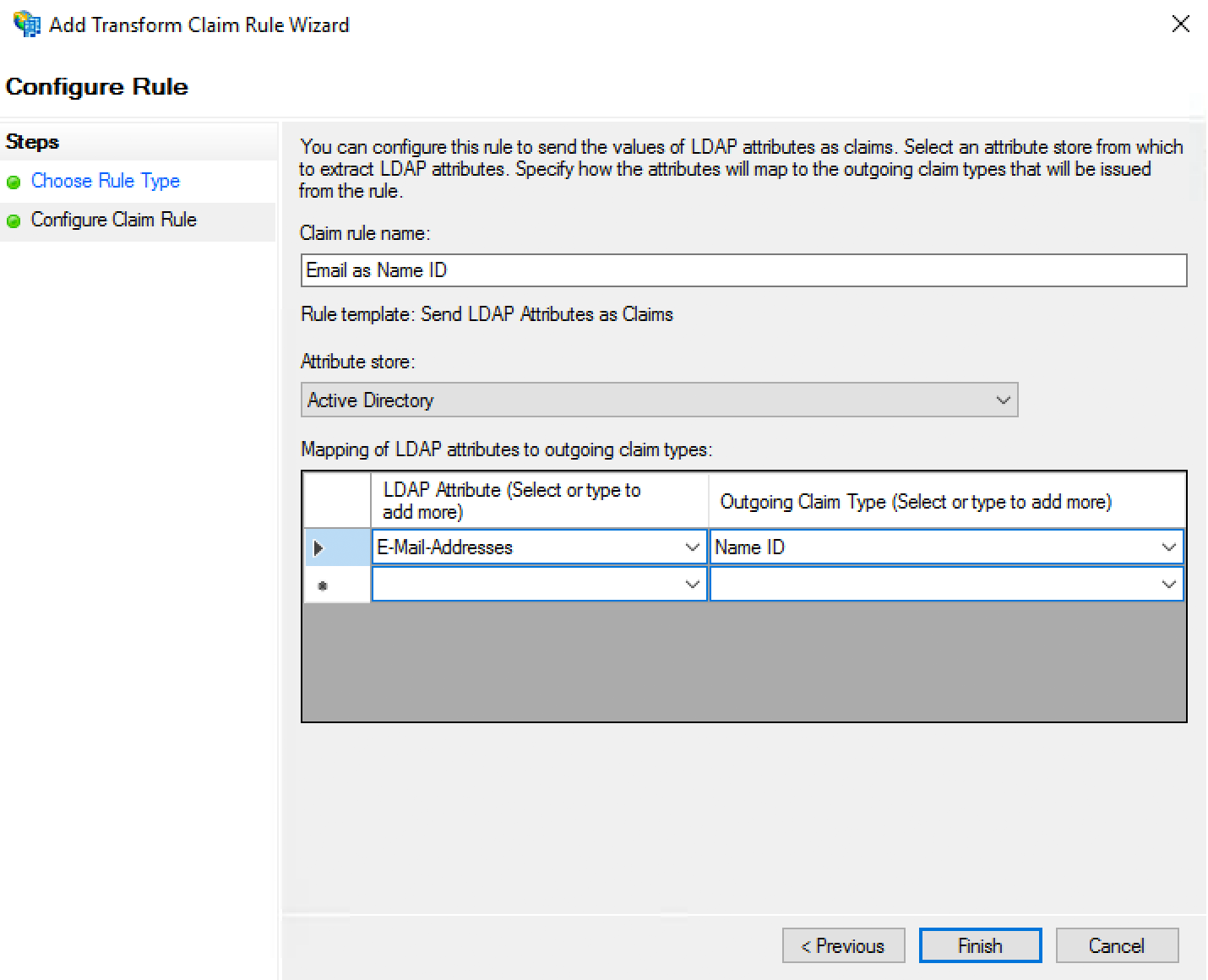 Configure AD FS Claim Rules