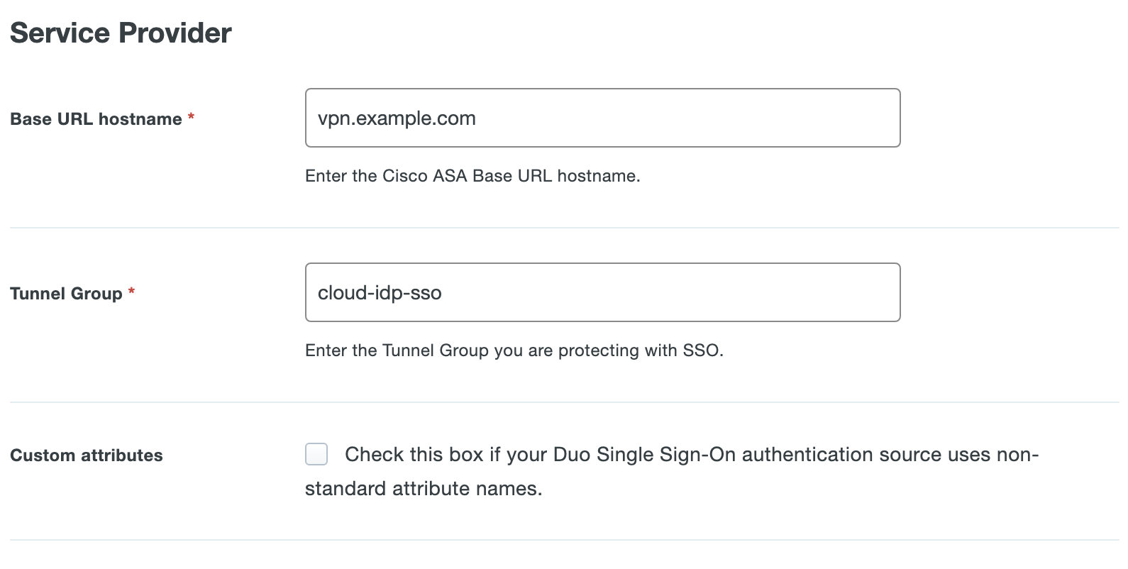 Duo Cisco ASA Application Settings