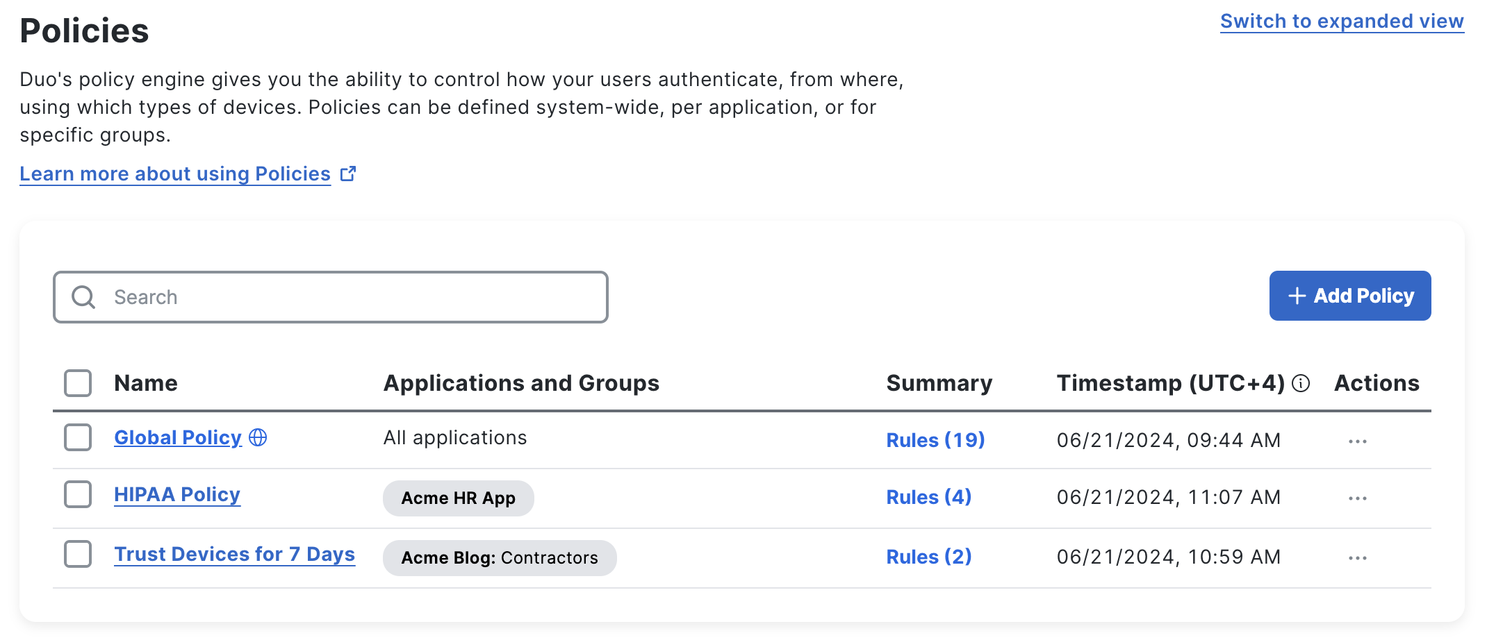 Custom Policy View