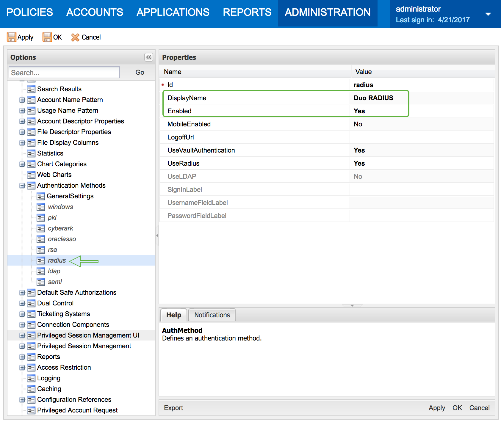 CyberArk RADIUS Authentication Method