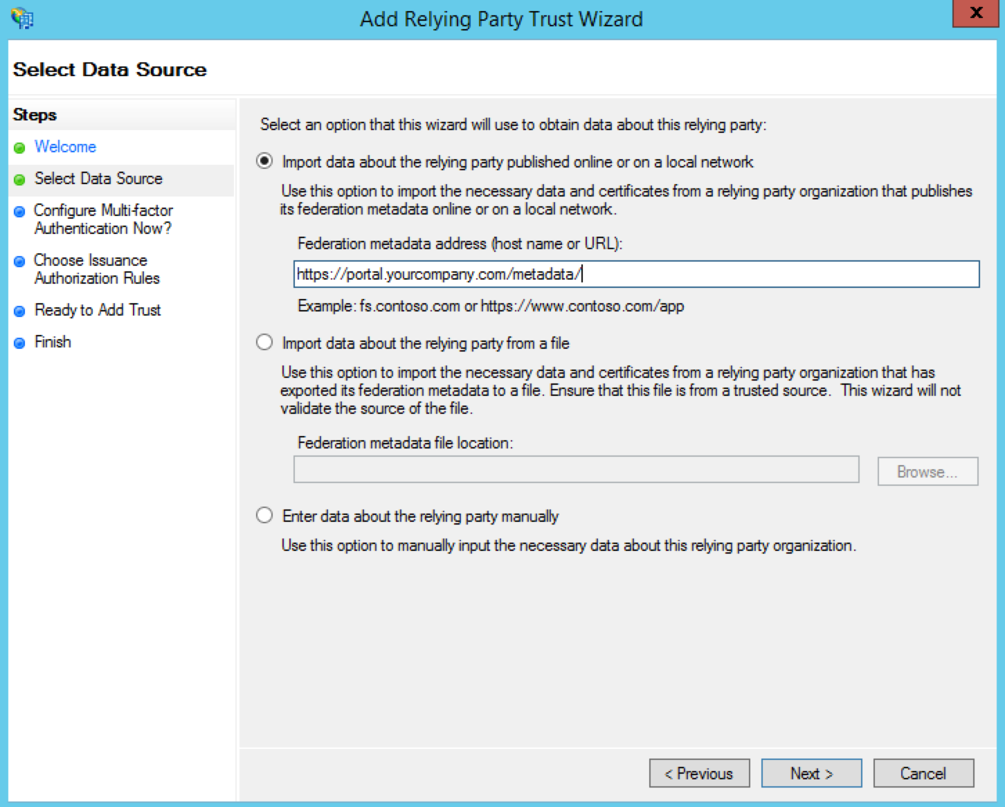 Configure AD FS Data Source