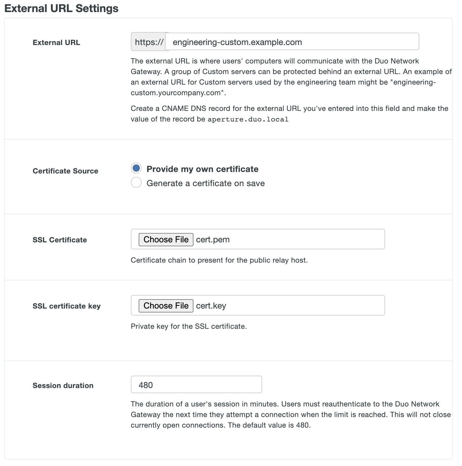 Configure External URL Settings