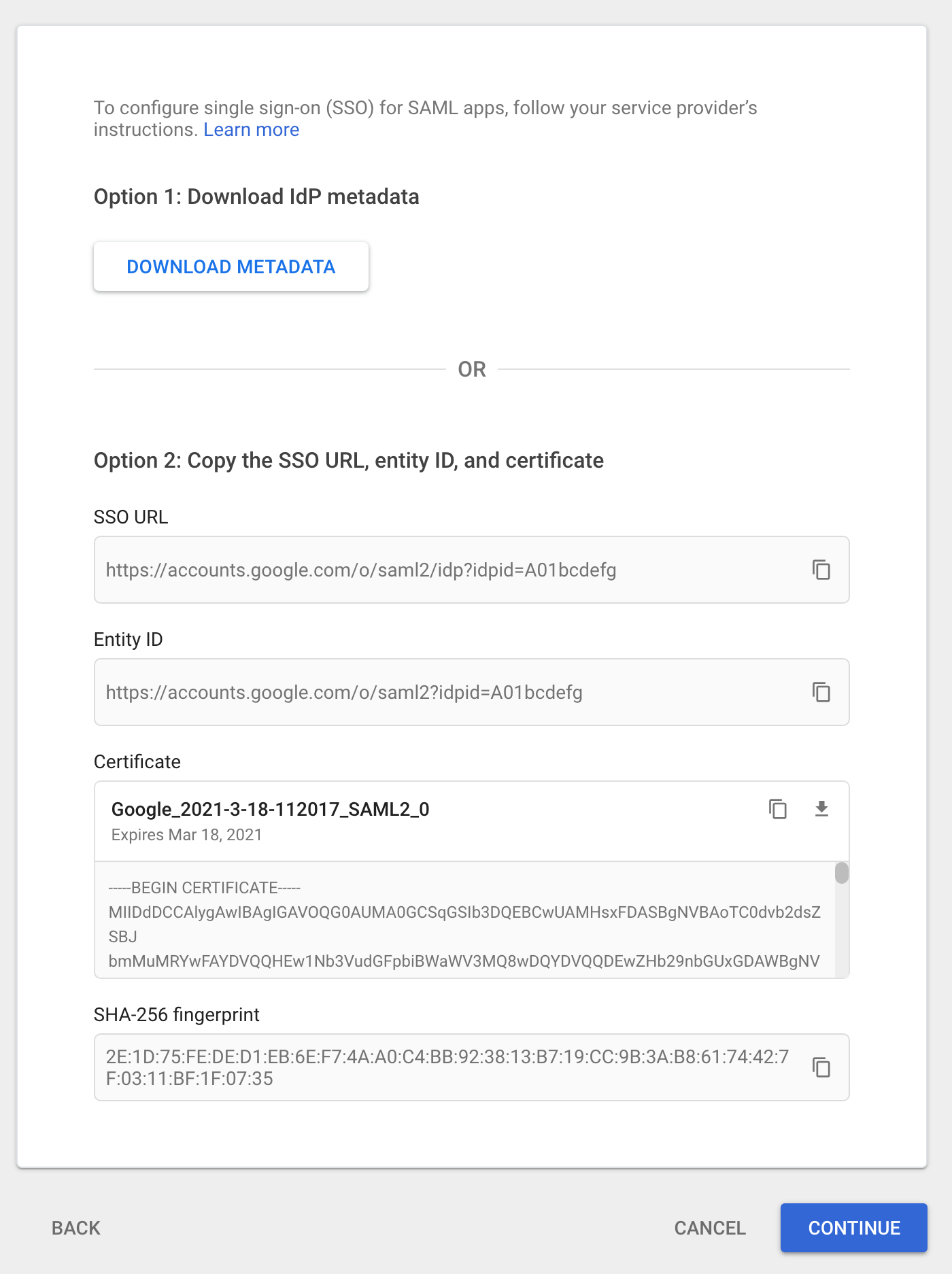 Google Workspace Identity Provider Metadata