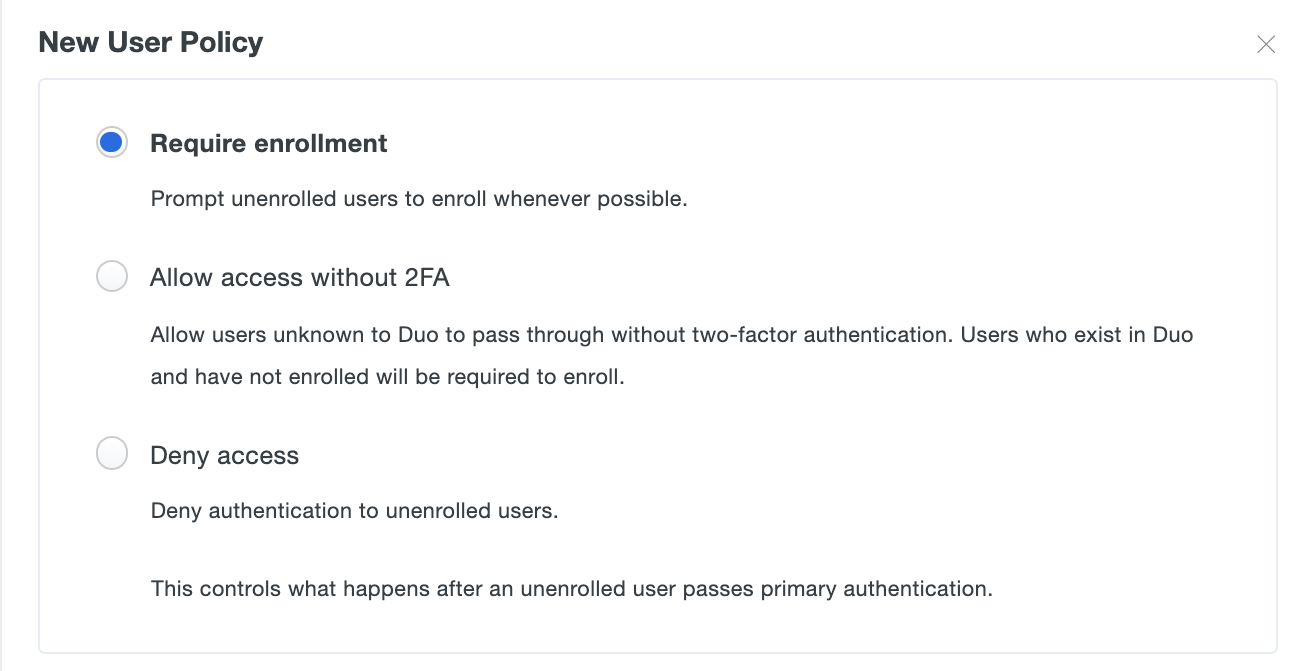 New User Policy Settings