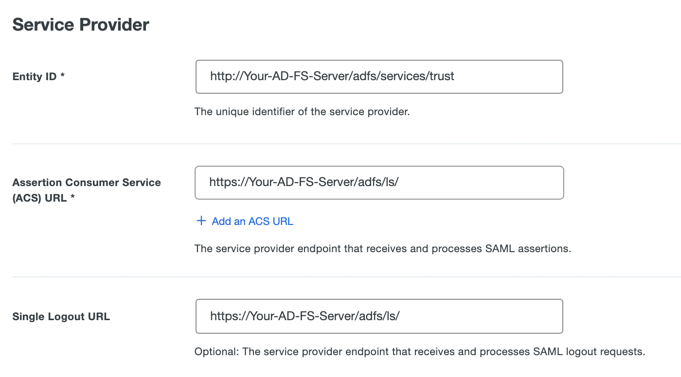 Duo Generic AD FS Service Provider Information