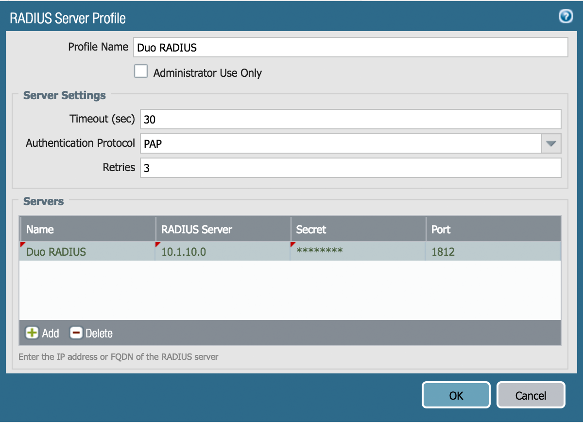 RADIUS Server Profile