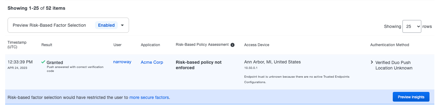 Risk-Based Factor Selection Preview Mode