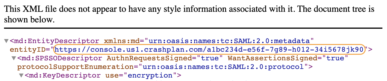 CrashPlan XML File with EntityID