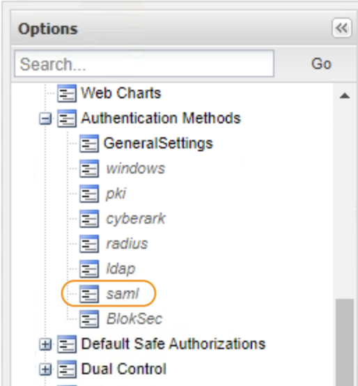 CyberArk Privileged Access Authentication Methods drop-down Menu