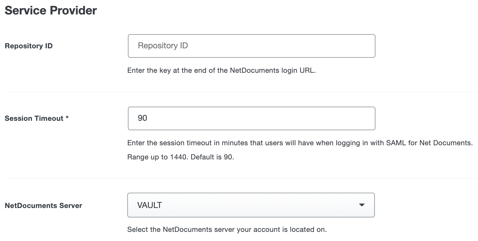 Duo NetDocuments Server Drop-Down Menu