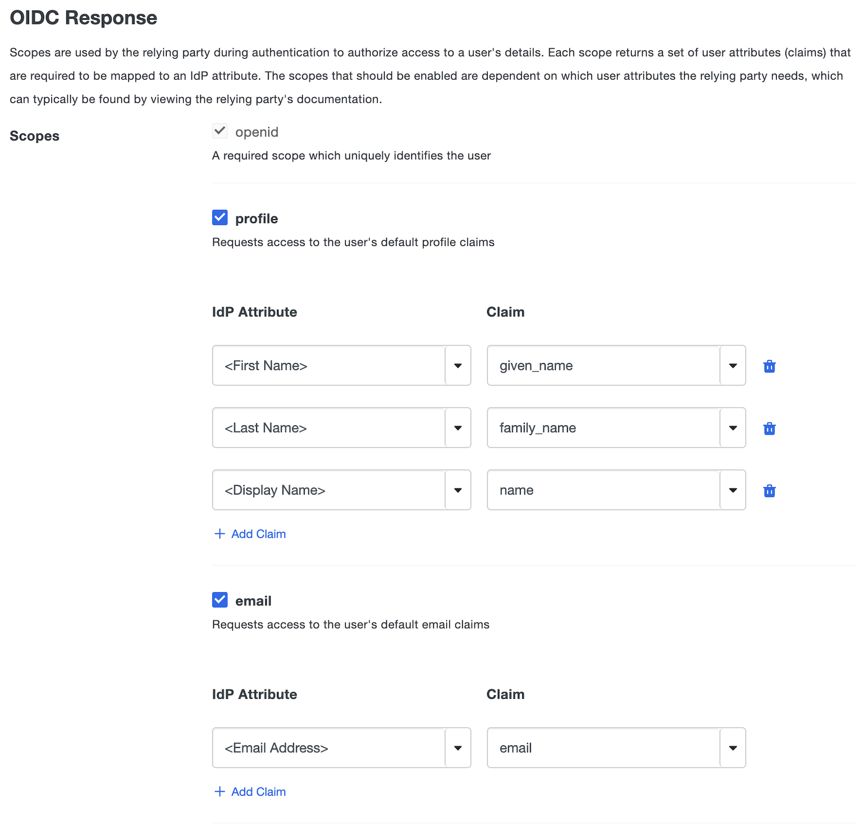 Configure default scopes and claimns