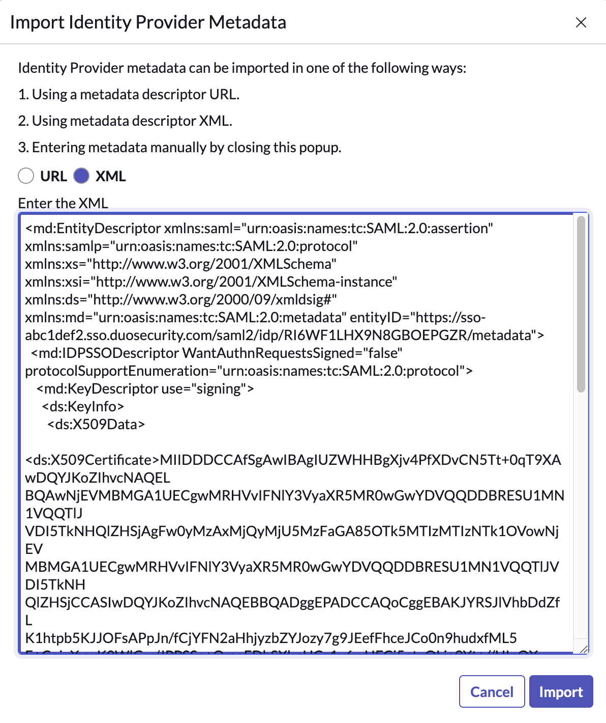 Duo XML File for ServiceNow