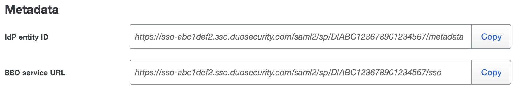 Duo Zabbix Metadata URLs