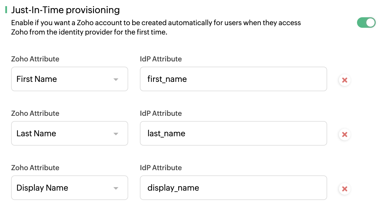 Zoho SAML Authentication Setup Window