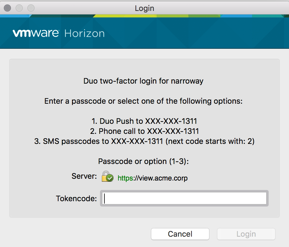 Horizon View Client 2FA Challenge
